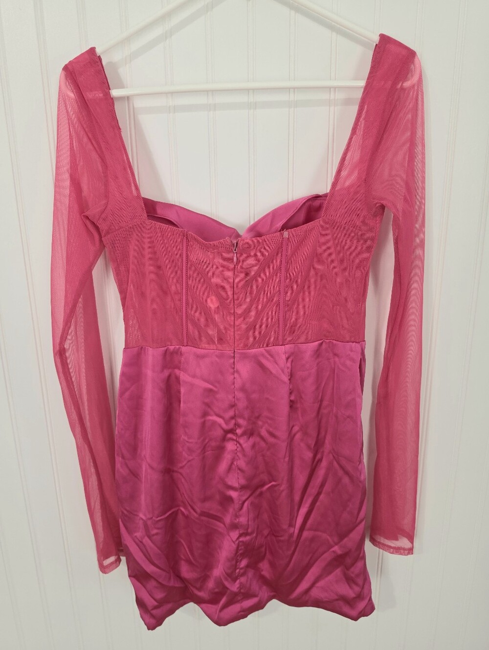 Oh Polly | NWT Satin Mesh Mini Dress Pink Size 6 - Picture 3 of 7